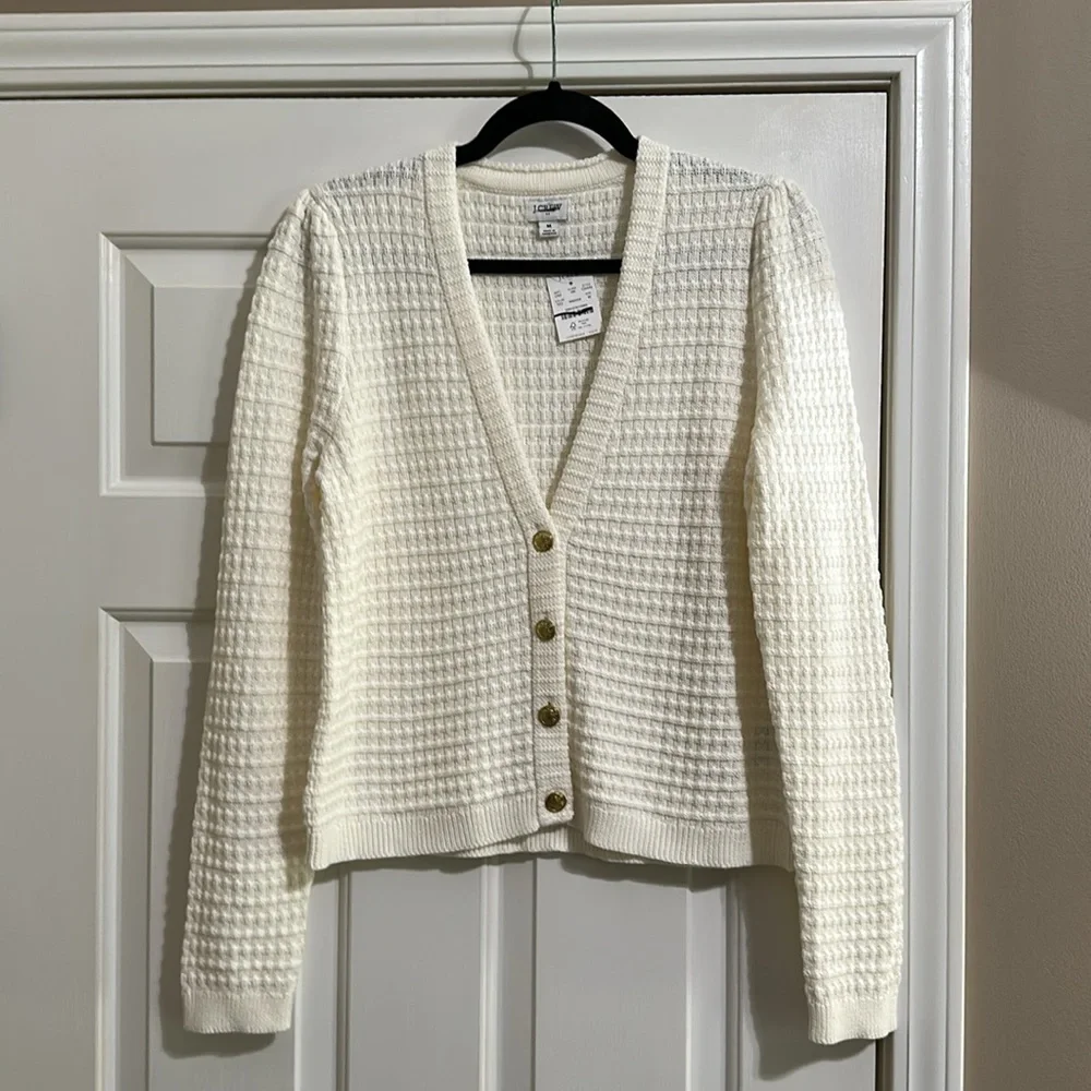 J.Crew Factory Textured Cardigan Sweater in Ivory - Picture 2 of 4